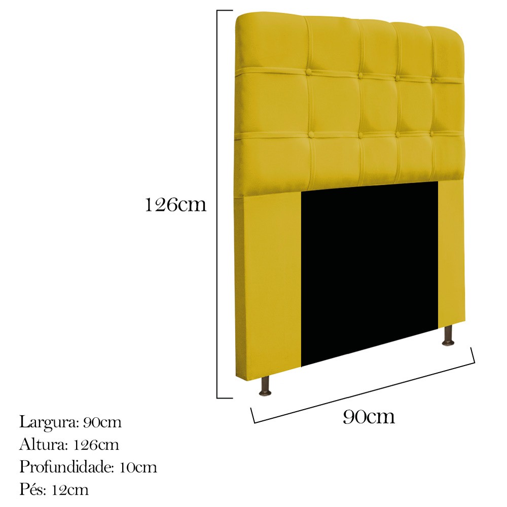 Kit Cabeceira e Calçadeira Baú Estofada Mel 90 cm Solteiro Com Capitonê Suede Amarelo - Amarena Móveis
