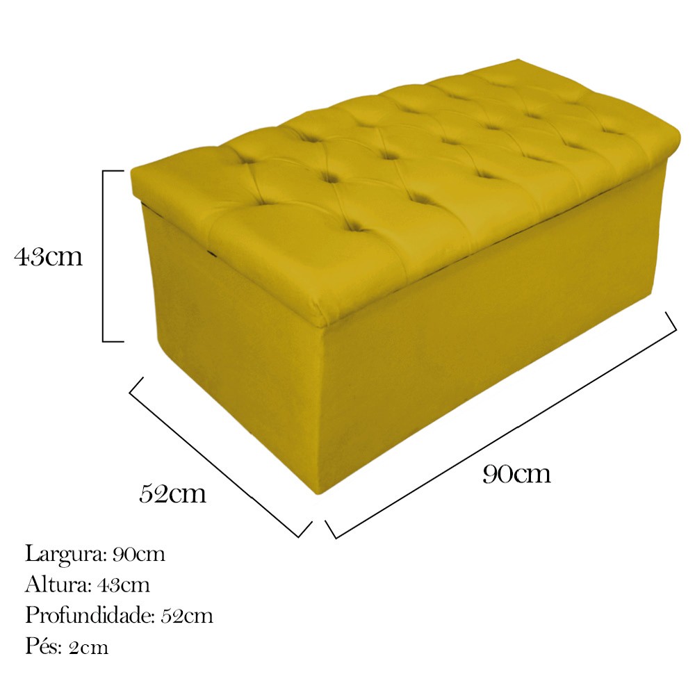 Kit Cabeceira e Calçadeira Baú Estofada Mel 90 cm Solteiro Com Capitonê Suede Amarelo - Amarena Móveis