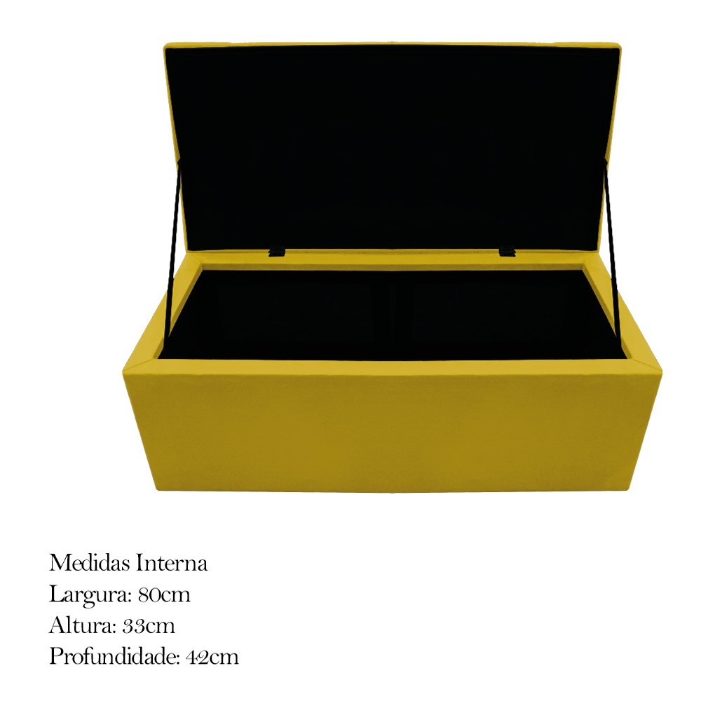 Kit Cabeceira e Calçadeira Baú Estofada Mel 90 cm Solteiro Com Capitonê Suede Amarelo - Amarena Móveis