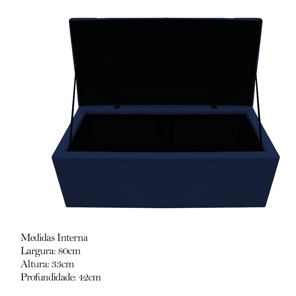 Kit Cabeceira e Calçadeira Baú Estofada Mel 90 cm Solteiro Com Capitonê Suede Azul Marinho - Amarena Móveis