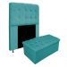 Kit Cabeceira e Calçadeira Baú Estofada Mel 90 cm Solteiro Com Capitonê Suede Azul Turquesa - Amarena Móveis