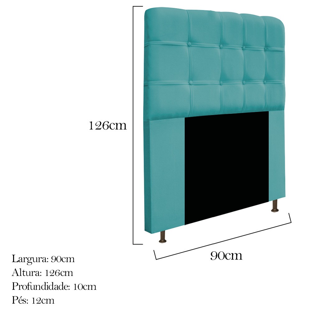 Kit Cabeceira e Calçadeira Baú Estofada Mel 90 cm Solteiro Com Capitonê Suede Azul Turquesa - Amarena Móveis