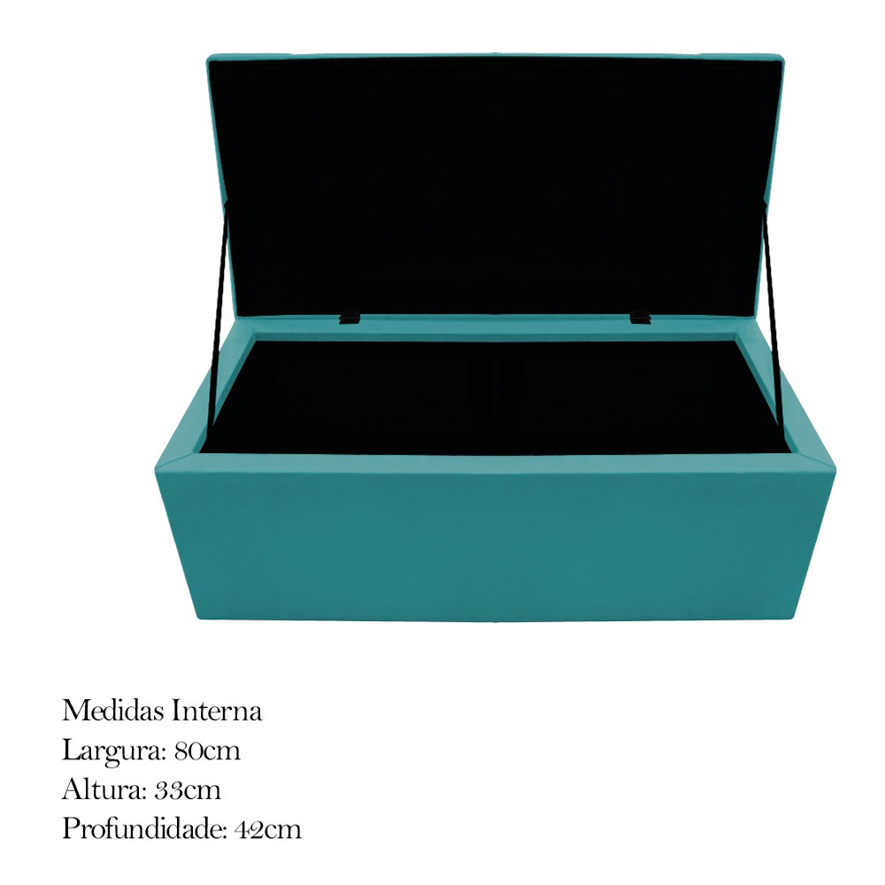 Kit Cabeceira e Calçadeira Baú Estofada Mel 90 cm Solteiro Com Capitonê Suede Azul Turquesa - Amarena Móveis