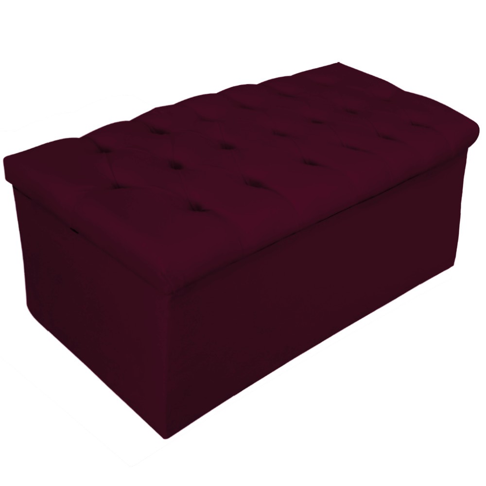 Kit Cabeceira e Calçadeira Baú Estofada Mel 90 cm Solteiro Com Capitonê Suede Bordô - Amarena Móveis