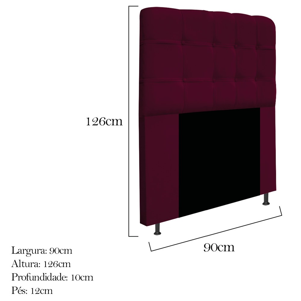Kit Cabeceira e Calçadeira Baú Estofada Mel 90 cm Solteiro Com Capitonê Suede Bordô - Amarena Móveis