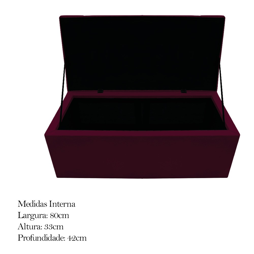 Kit Cabeceira e Calçadeira Baú Estofada Mel 90 cm Solteiro Com Capitonê Suede Bordô - Amarena Móveis