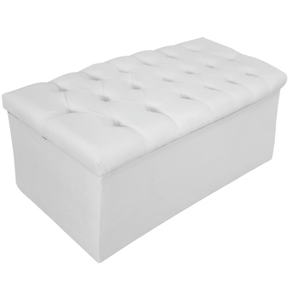 Kit Cabeceira e Calçadeira Baú Estofada Mel 90 cm Solteiro Com Capitonê Suede Branco - Amarena Móveis