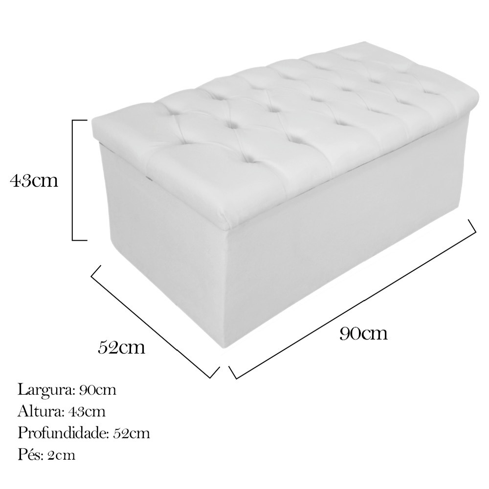Kit Cabeceira e Calçadeira Baú Estofada Mel 90 cm Solteiro Com Capitonê Suede Branco - Amarena Móveis