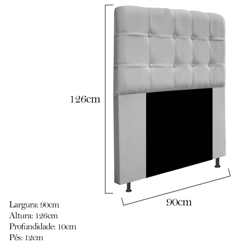 Kit Cabeceira e Calçadeira Baú Estofada Mel 90 cm Solteiro Com Capitonê Suede Cinza - Amarena Móveis