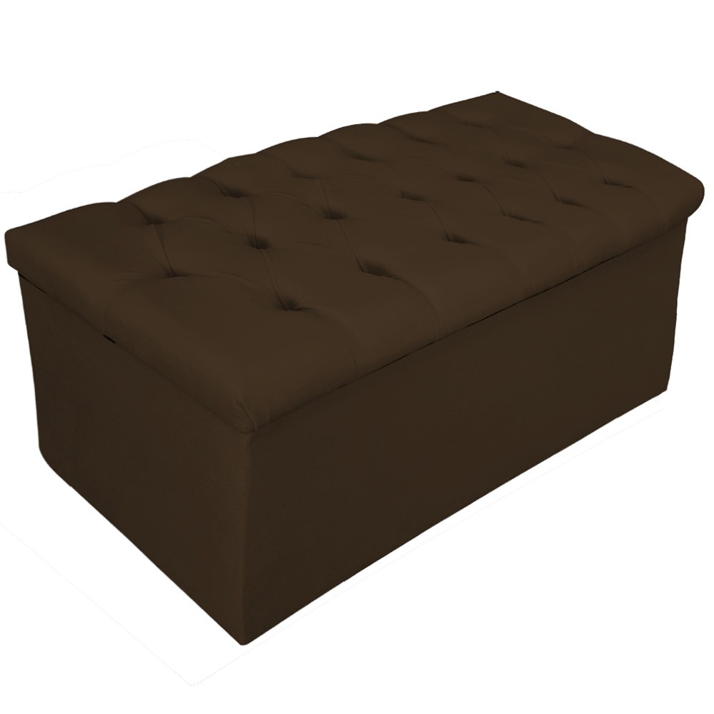 Kit Cabeceira e Calçadeira Baú Estofada Mel 90 cm Solteiro Com Capitonê Suede Marrom - Amarena Móveis