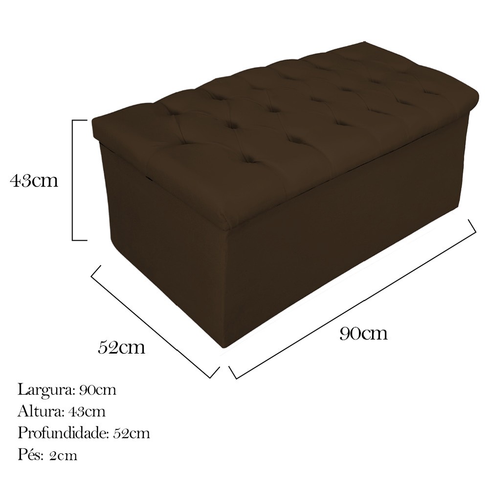 Kit Cabeceira e Calçadeira Baú Estofada Mel 90 cm Solteiro Com Capitonê Suede Marrom - Amarena Móveis