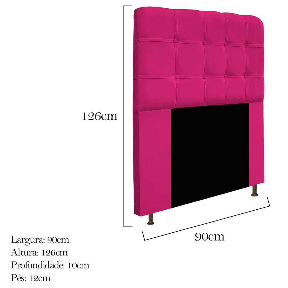 Kit Cabeceira e Calçadeira Baú Estofada Mel 90 cm Solteiro Com Capitonê Suede Pink - Amarena Móveis