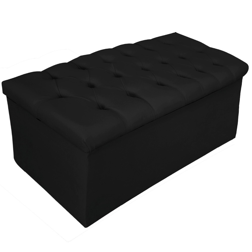 Kit Cabeceira e Calçadeira Baú Estofada Mel 90 cm Solteiro Com Capitonê Suede Preto - Amarena Móveis