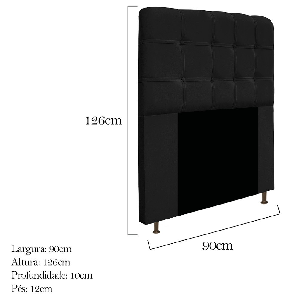 Kit Cabeceira e Calçadeira Baú Estofada Mel 90 cm Solteiro Com Capitonê Suede Preto - Amarena Móveis