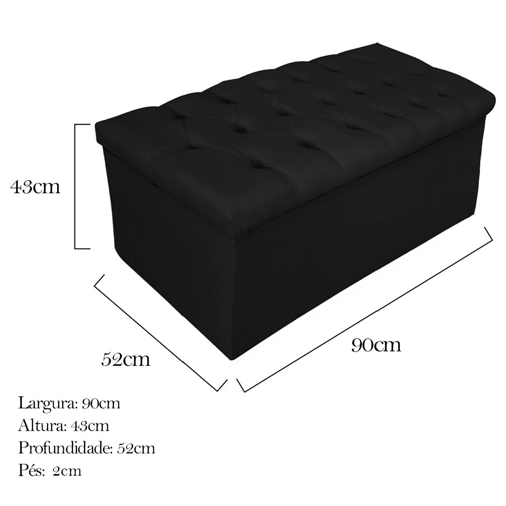 Kit Cabeceira e Calçadeira Baú Estofada Mel 90 cm Solteiro Com Capitonê Suede Preto - Amarena Móveis