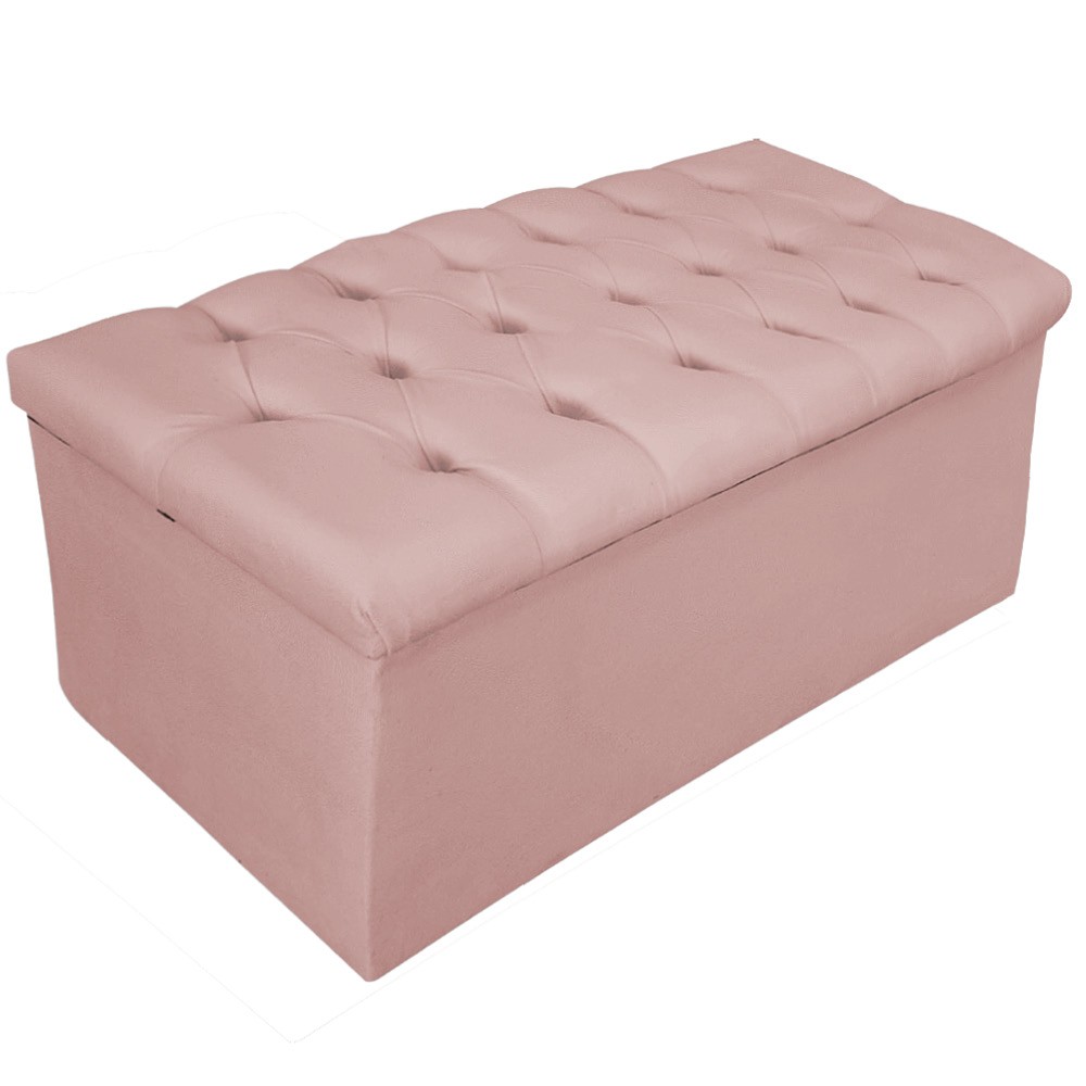 Kit Cabeceira e Calçadeira Baú Estofada Mel 90 cm Solteiro Com Capitonê Suede Rosê - Amarena Móveis