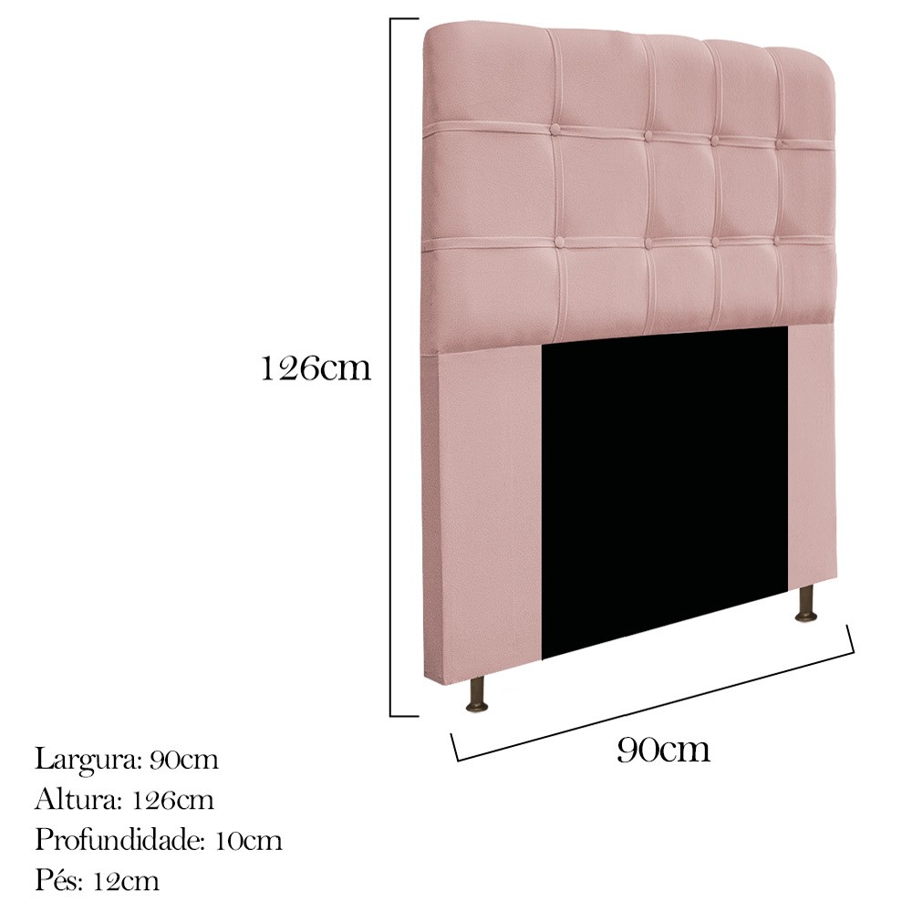 Kit Cabeceira e Calçadeira Baú Estofada Mel 90 cm Solteiro Com Capitonê Suede Rosê - Amarena Móveis