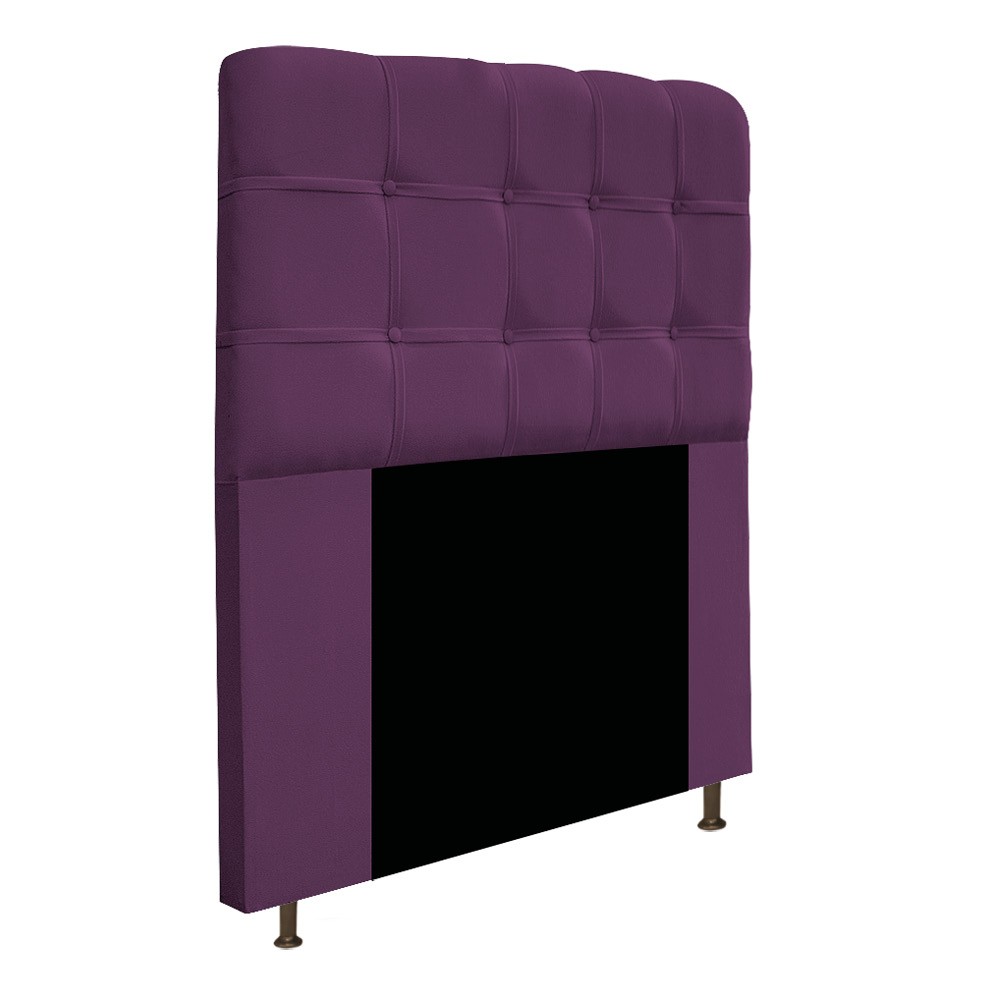 Kit Cabeceira e Calçadeira Baú Estofada Mel 90 cm Solteiro Com Capitonê Suede Roxo - Amarena Móveis