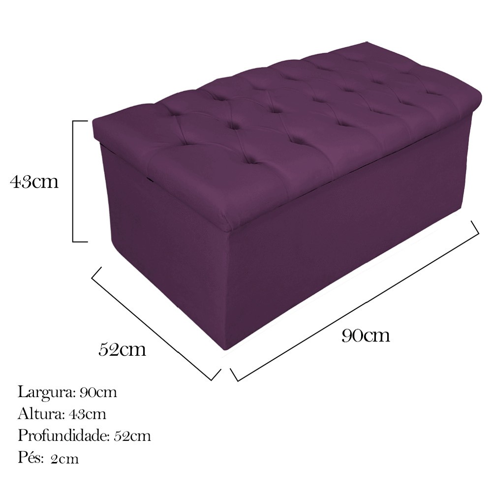 Kit Cabeceira e Calçadeira Baú Estofada Mel 90 cm Solteiro Com Capitonê Suede Roxo - Amarena Móveis