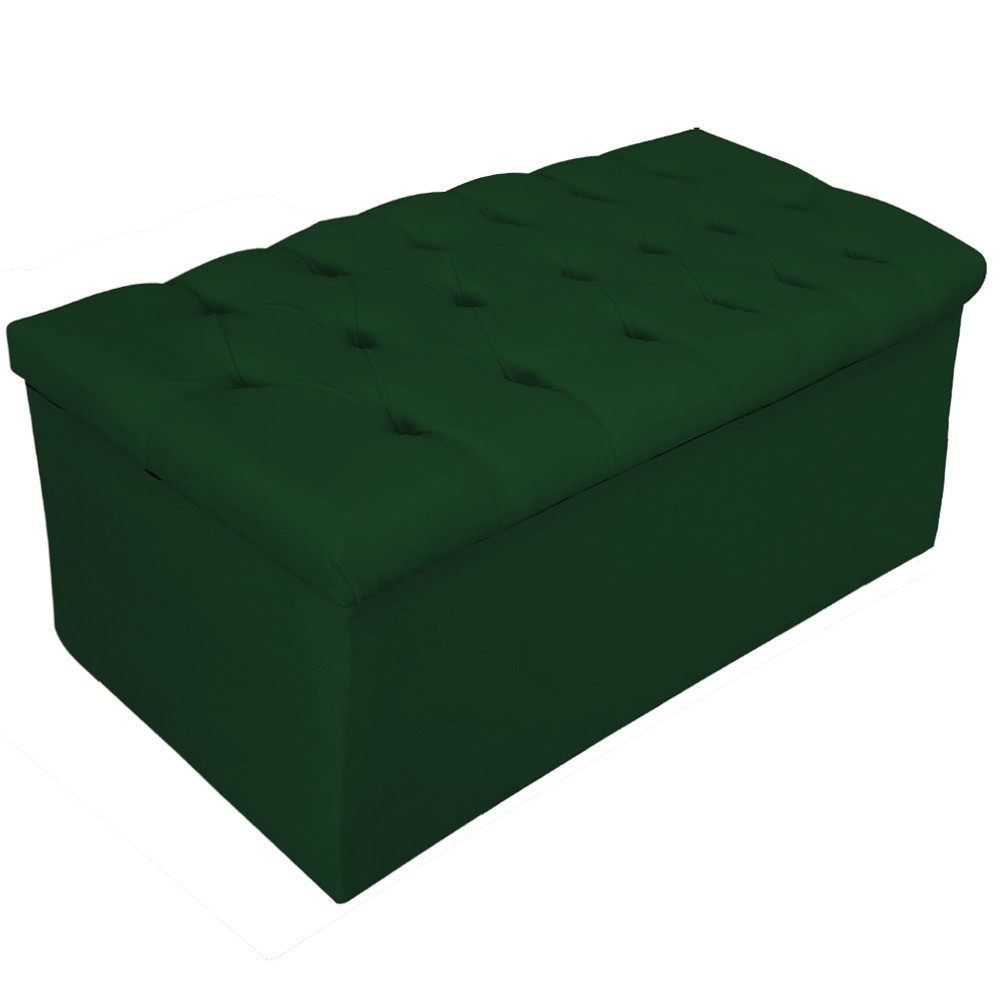 Kit Cabeceira e Calçadeira Baú Estofada Mel 90 cm Solteiro Com Capitonê Suede Verde - Amarena Móveis