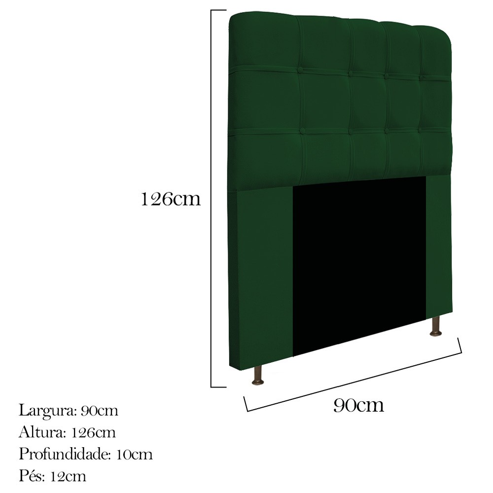 Kit Cabeceira e Calçadeira Baú Estofada Mel 90 cm Solteiro Com Capitonê Suede Verde - Amarena Móveis