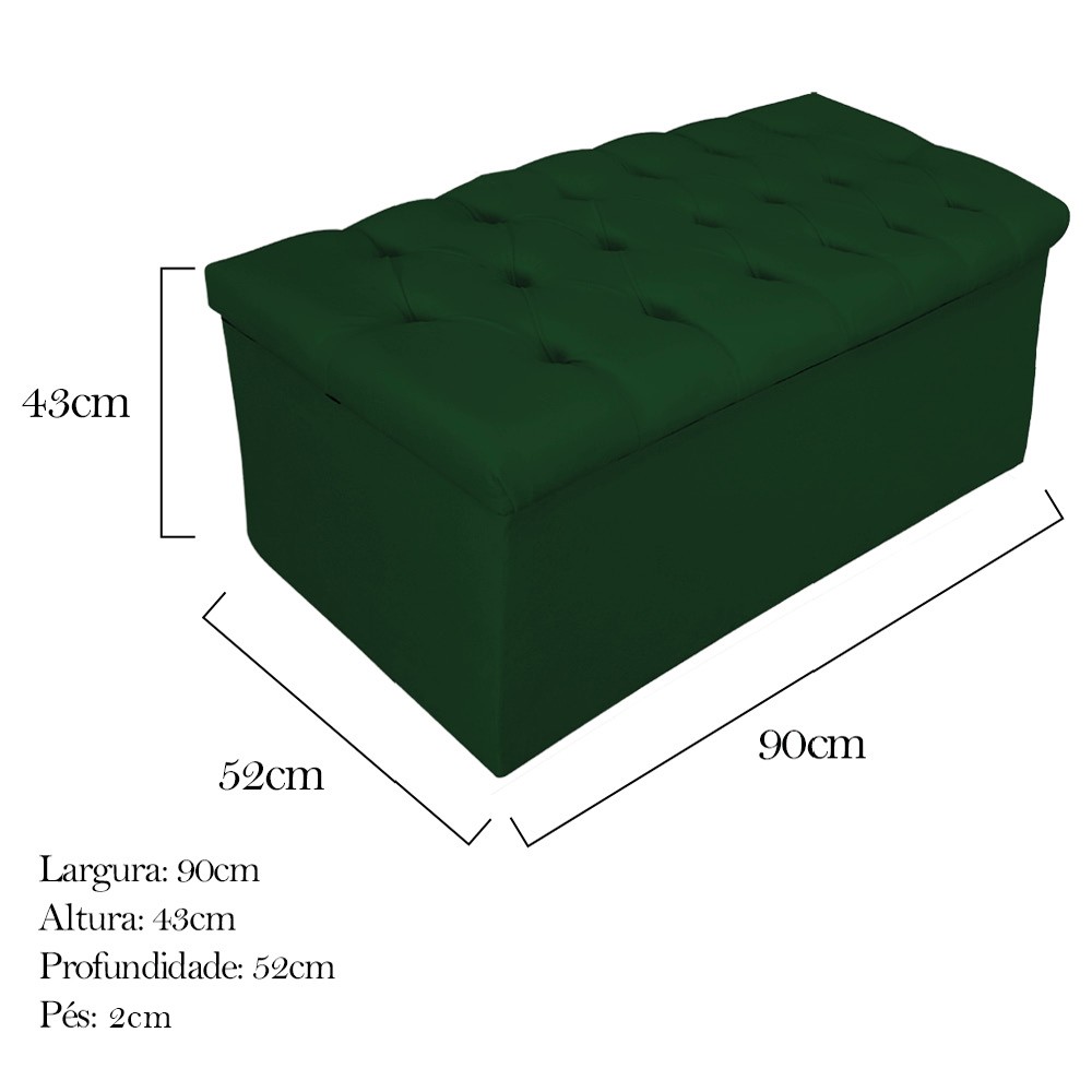 Kit Cabeceira e Calçadeira Baú Estofada Mel 90 cm Solteiro Com Capitonê Suede Verde - Amarena Móveis