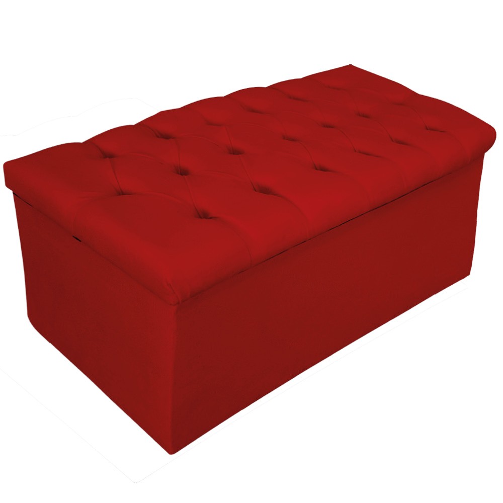 Kit Cabeceira e Calçadeira Baú Estofada Mel 90 cm Solteiro Com Capitonê Suede Vermelho - Amarena Móveis