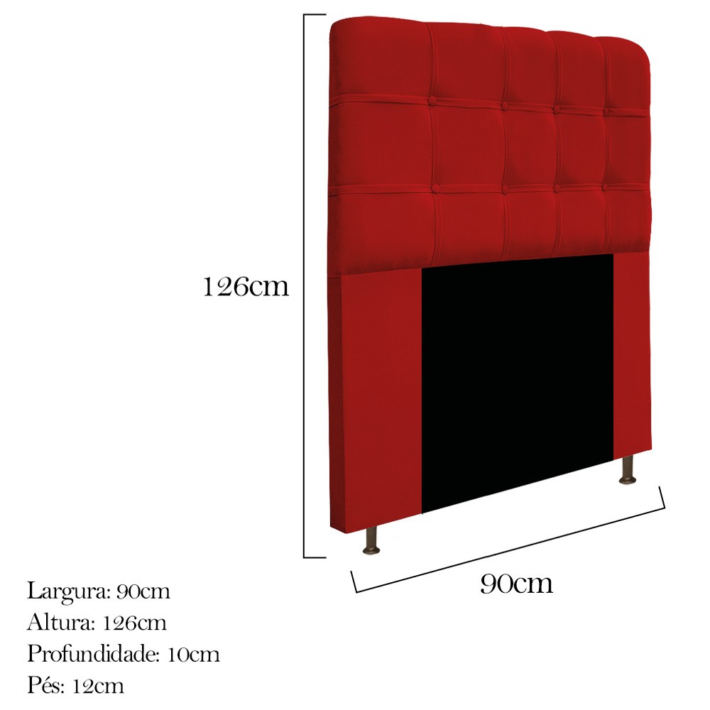 Kit Cabeceira e Calçadeira Baú Estofada Mel 90 cm Solteiro Com Capitonê Suede Vermelho - Amarena Móveis