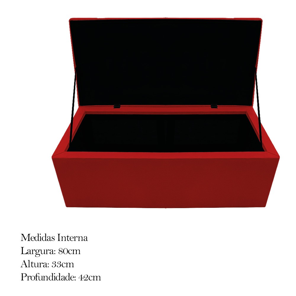 Kit Cabeceira e Calçadeira Baú Estofada Mel 90 cm Solteiro Com Capitonê Suede Vermelho - Amarena Móveis