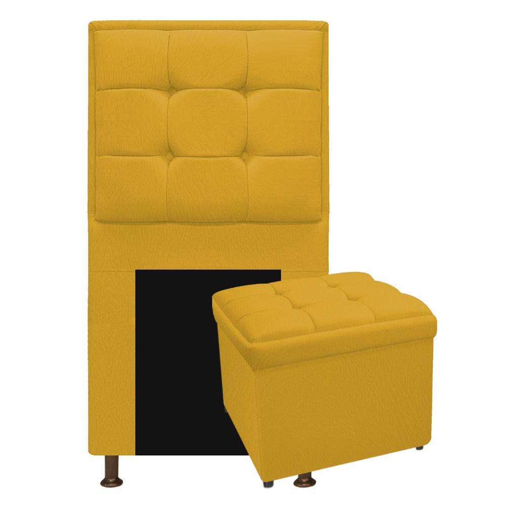 Kit Cabeceira e Calçadeira Copenhague 100 cm Solteiro Suede Amarelo - Amarena Móveis