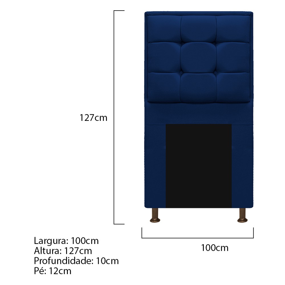 Kit Cabeceira e Calçadeira Copenhague 100 cm Solteiro Suede Azul Marinho - Amarena Móveis