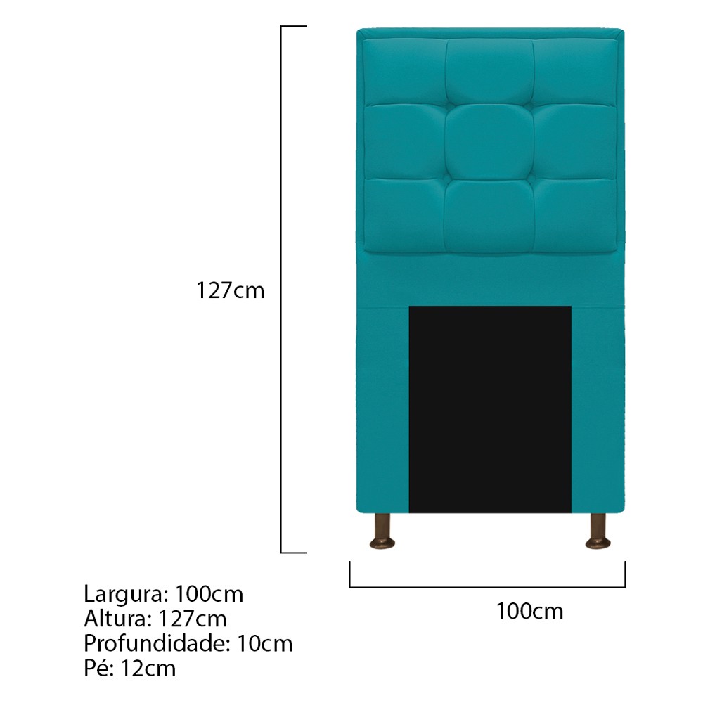 Kit Cabeceira e Calçadeira Copenhague 100 cm Solteiro Suede Azul Turquesa - Amarena Móveis