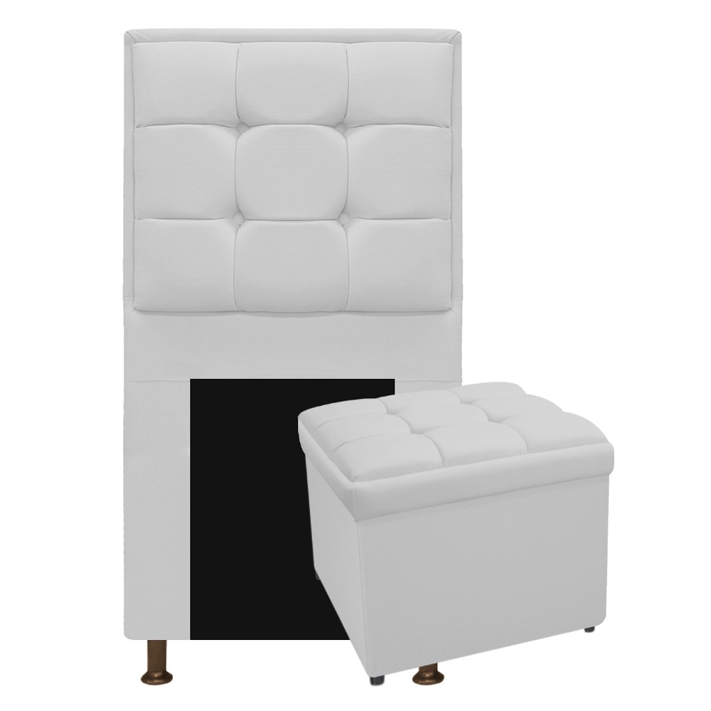 Kit Cabeceira e Calçadeira Copenhague 100 cm Solteiro Suede Branco - Amarena Móveis