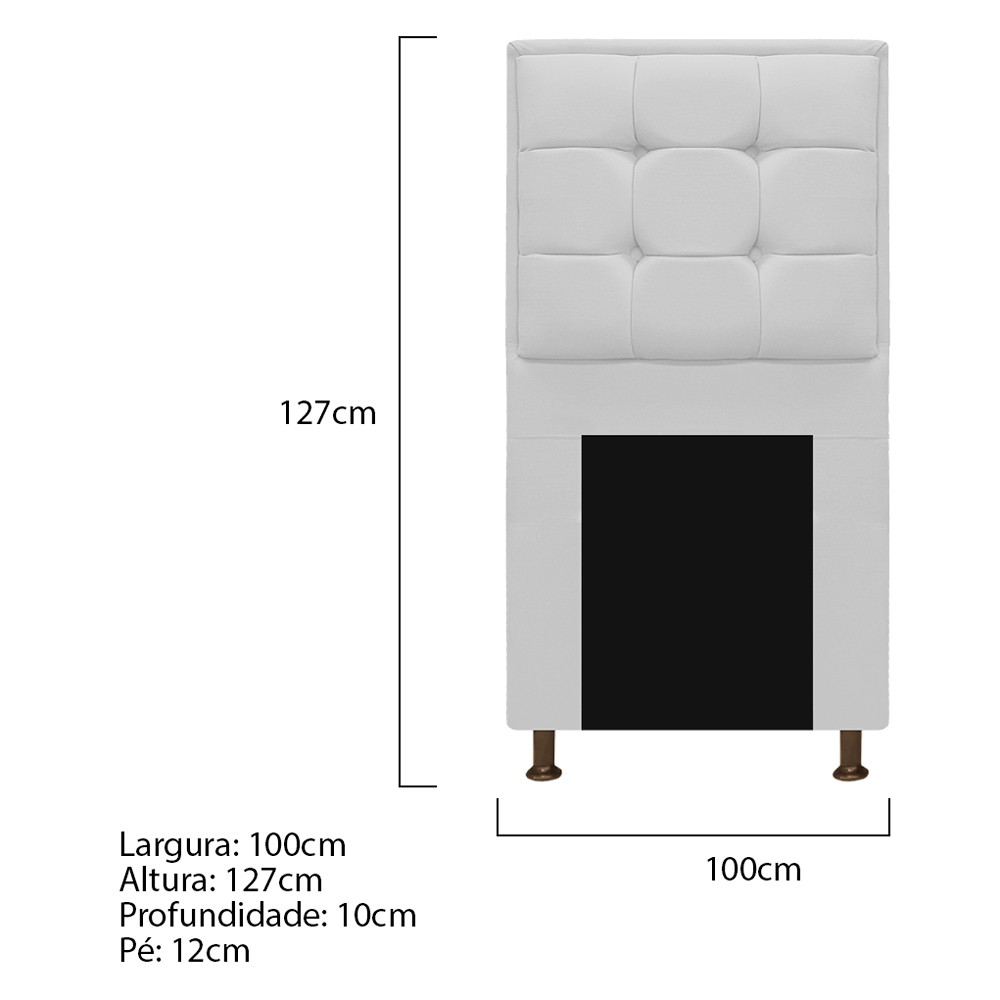 Kit Cabeceira e Calçadeira Copenhague 100 cm Solteiro Suede Branco - Amarena Móveis
