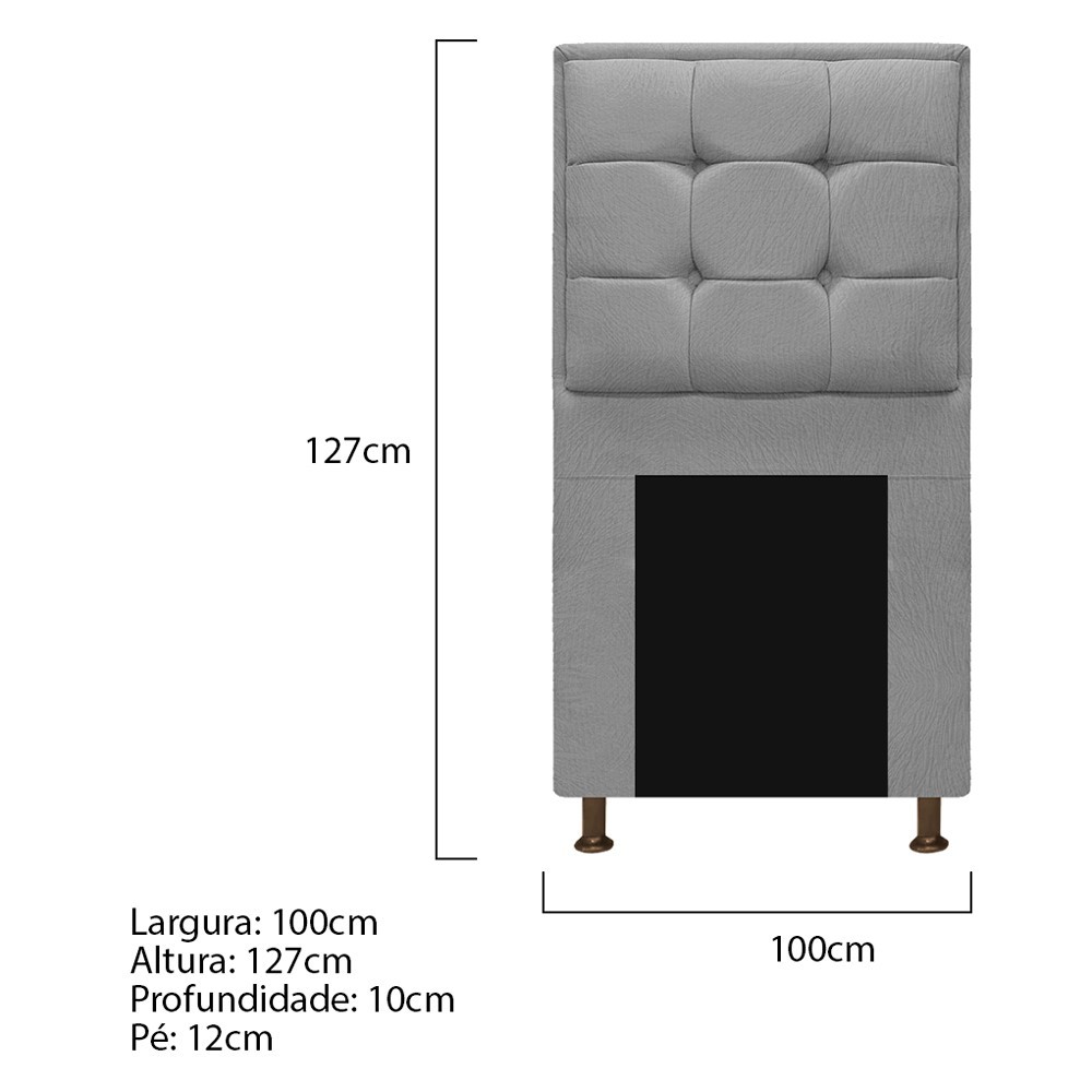 Kit Cabeceira e Calçadeira Copenhague 100 cm Solteiro Suede Cinza - Amarena Móveis