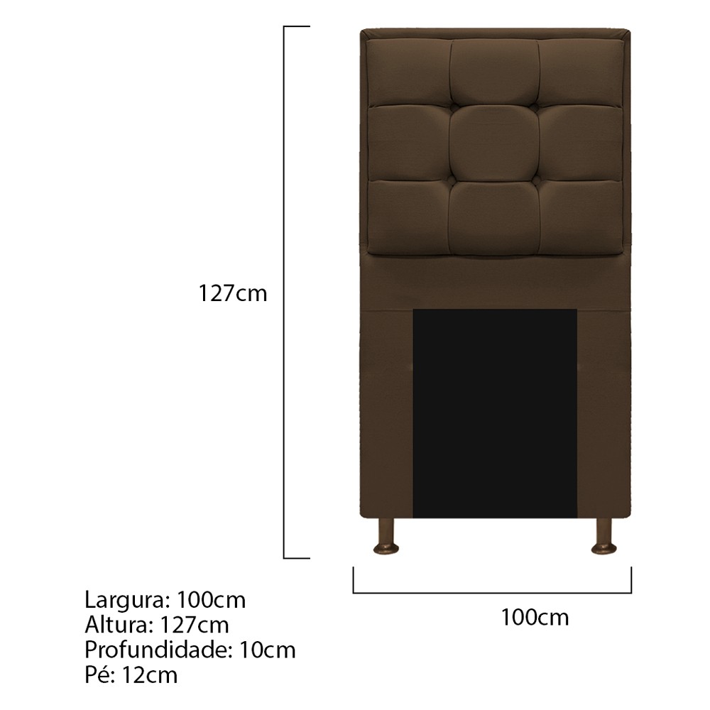 Kit Cabeceira e Calçadeira Copenhague 100 cm Solteiro Suede Marrom - Amarena Móveis
