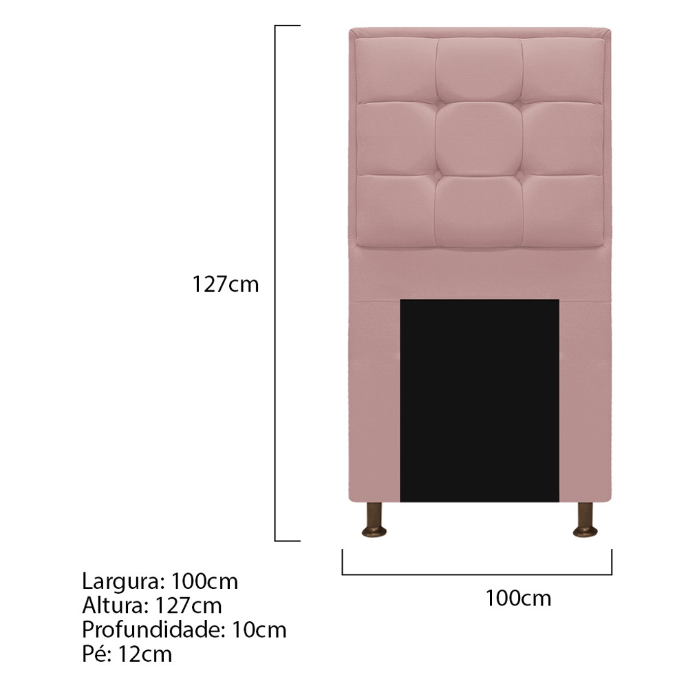 Kit Cabeceira e Calçadeira Copenhague 100 cm Solteiro Suede Rosê - Amarena Móveis