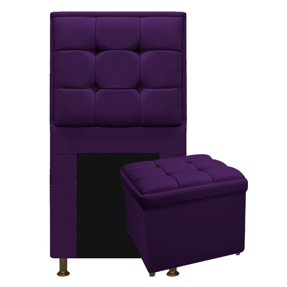 Kit Cabeceira e Calçadeira Copenhague 100 cm Solteiro Suede Roxo - Amarena Móveis