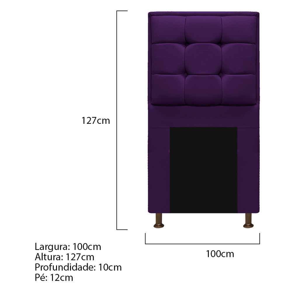 Kit Cabeceira e Calçadeira Copenhague 100 cm Solteiro Suede Roxo - Amarena Móveis