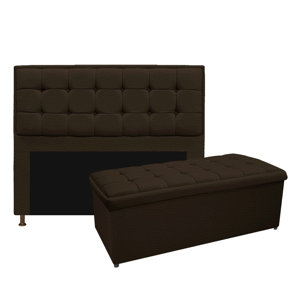 Kit Cabeceira e Calçadeira Copenhague 140 cm Casal Corano Marrom - Amarena Móveis