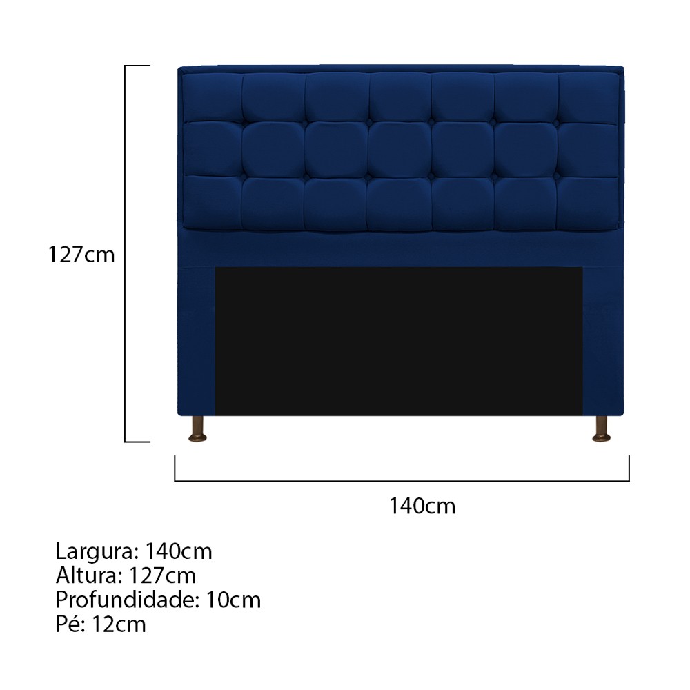 Kit Cabeceira e Calçadeira Copenhague 140 cm Casal Suede Azul Marinho - Amarena Móveis