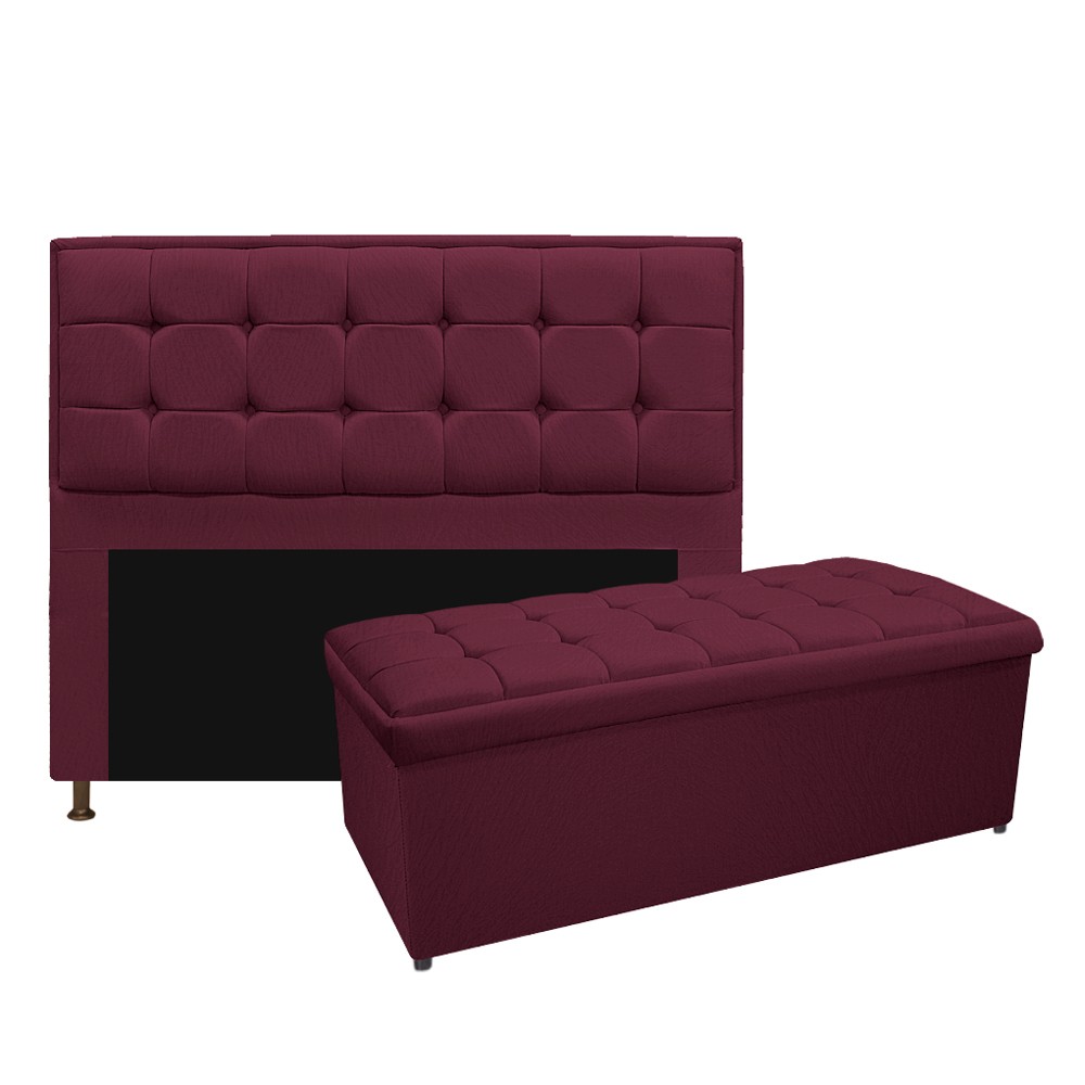 Kit Cabeceira e Calçadeira Copenhague 140 cm Casal Suede Bordô - Amarena Móveis