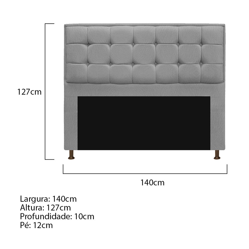 Kit Cabeceira e Calçadeira Copenhague 140 cm Casal Suede Cinza - Amarena Móveis
