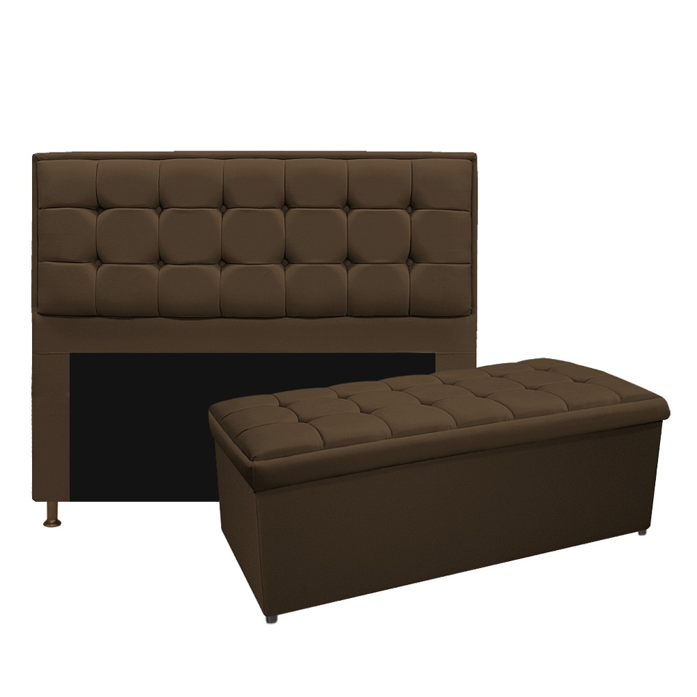 Kit Cabeceira e Calçadeira Copenhague 140 cm Casal Suede Marrom - Amarena Móveis