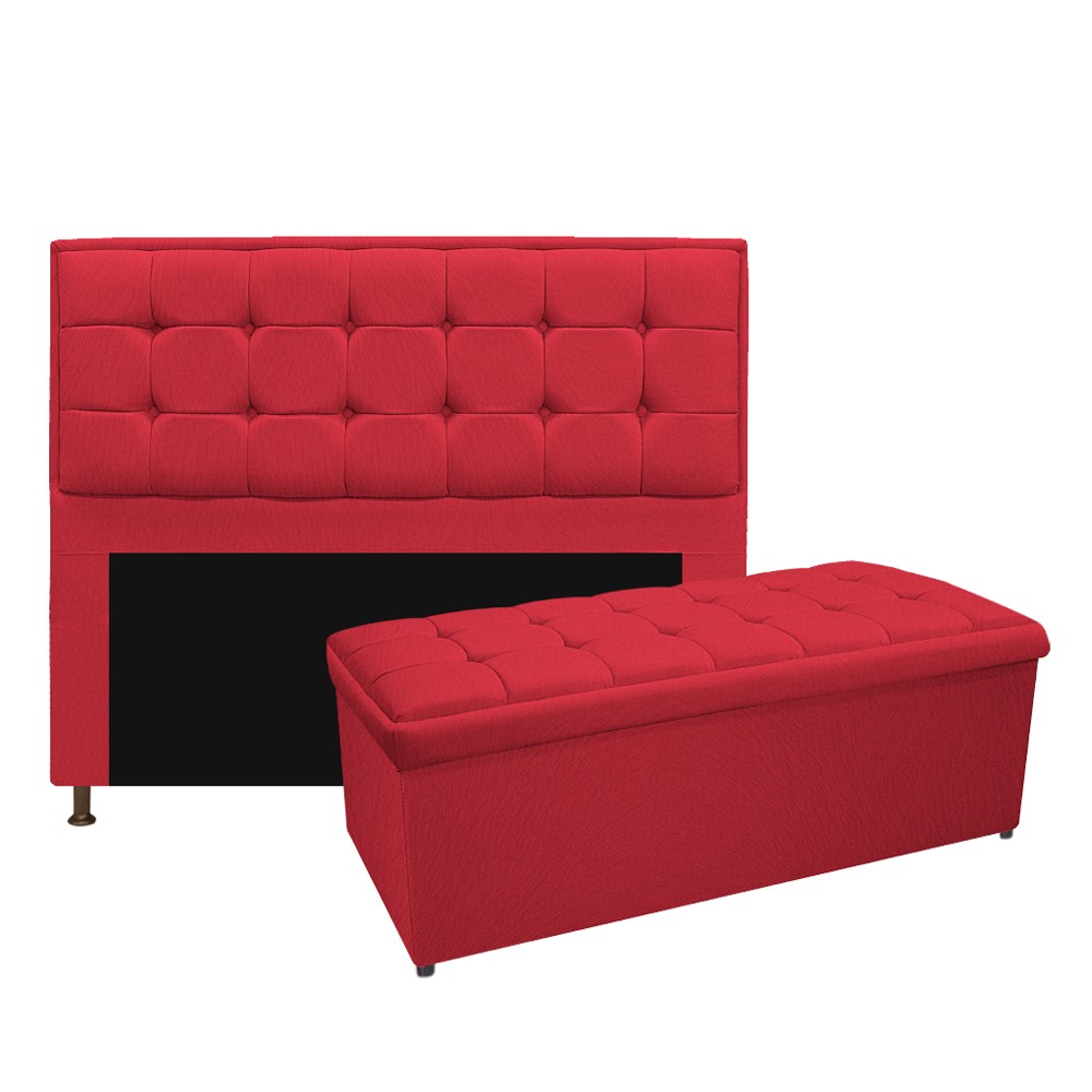 Kit Cabeceira e Calçadeira Copenhague 140 cm Casal Suede Vermelho - Amarena Móveis