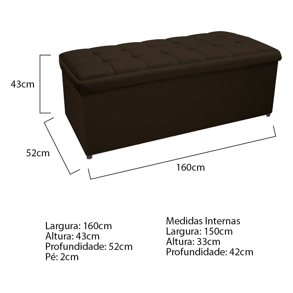 Kit Cabeceira e Calçadeira Copenhague 160 cm Queen Size Corano Marrom - Amarena Móveis