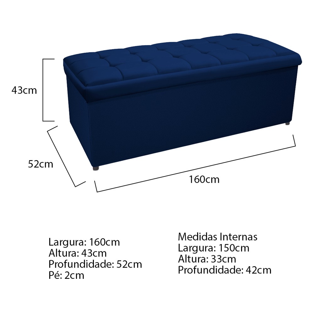 Kit Cabeceira e Calçadeira Copenhague 160 cm Queen Size Suede Azul Marinho - Amarena Móveis