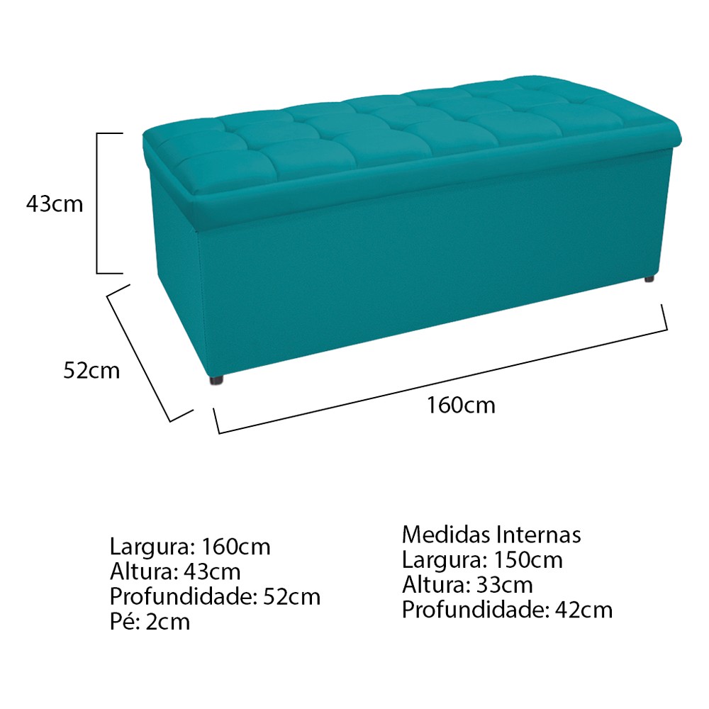 Kit Cabeceira e Calçadeira Copenhague 160 cm Queen Size Suede Azul Turquesa - Amarena Móveis