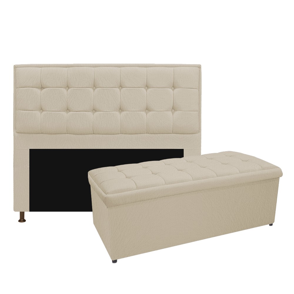 Kit Cabeceira e Calçadeira Copenhague 160 cm Queen Size Suede Bege - Amarena Móveis