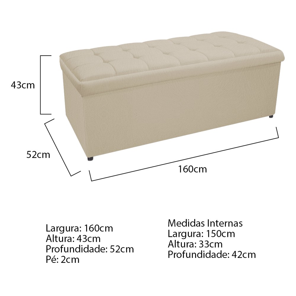 Kit Cabeceira e Calçadeira Copenhague 160 cm Queen Size Suede Bege - Amarena Móveis